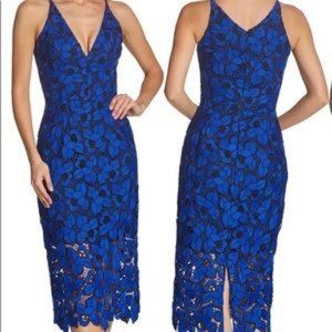 Dress The Population Aurora Midi Royal/Cobalt/Black Blue Dress Size M